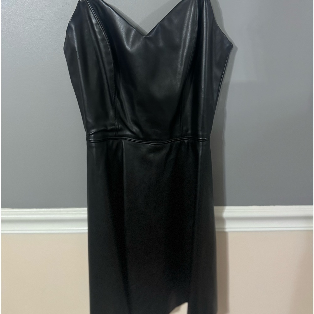 Black mini length leather dress